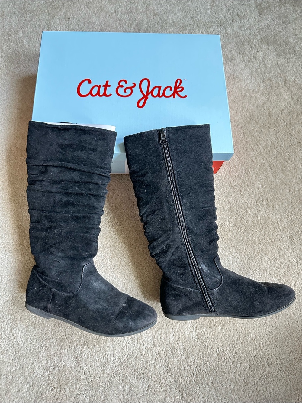 Cat & Jack Black Girls' Slouchy Knee-High Boots Sz2